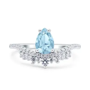 Pixie Dust Aquamarine Wedding Bridal Engagement CZ 925 Sterling Silver Ring