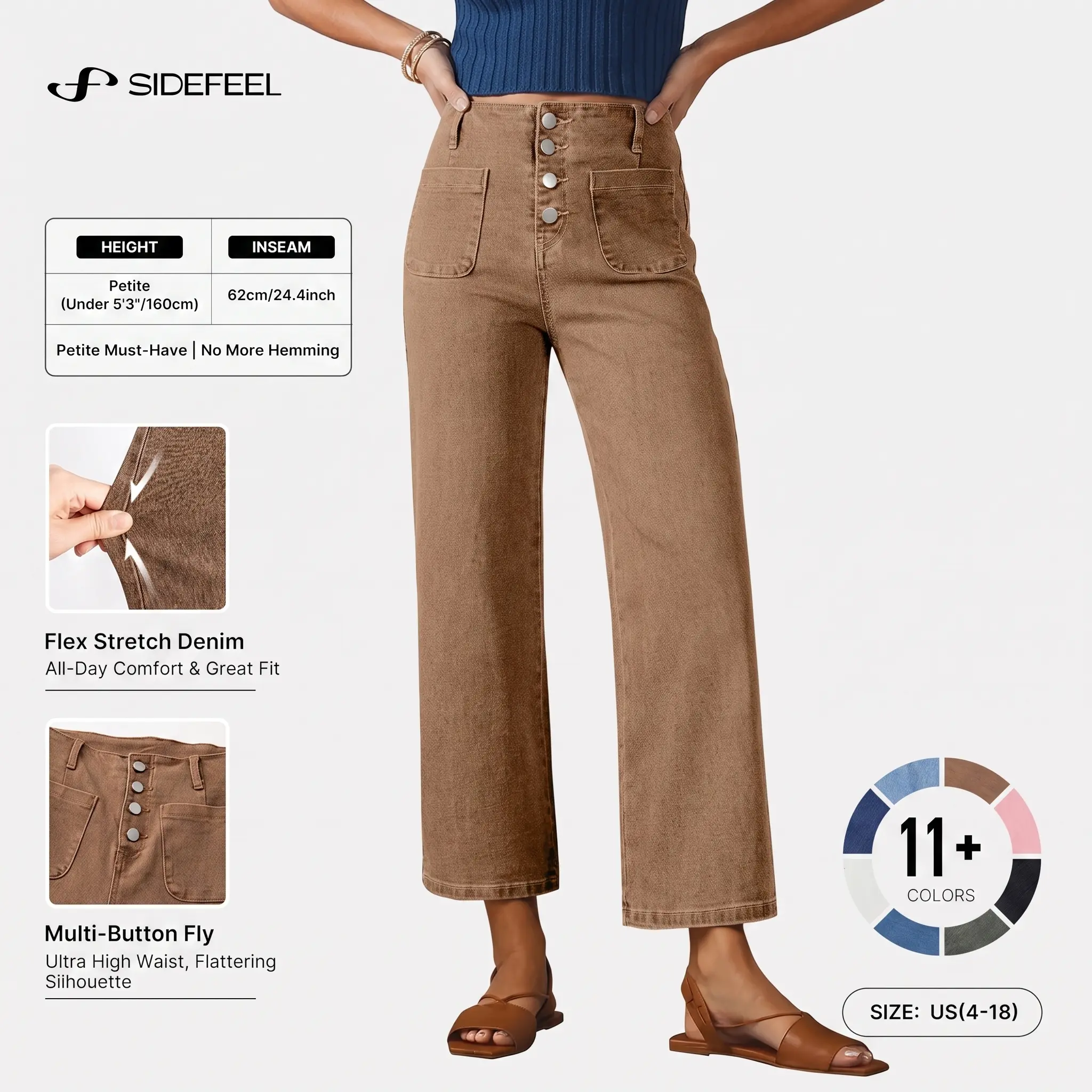 Sidefeel Women's Wide Leg Jeans High Waisted Zimbaplatinum Stretchy Straight Leg Jeans Buttoned Loose Denim Pants with Pocket DealsForYouDays summerwins WeeklyDeals Summer Outfit