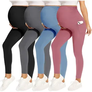 2/3/4 Pack Maternity Leggings With Pockets Over The Belly,Womens Pregnancy Workout Yoga Active Soft Tights Pants