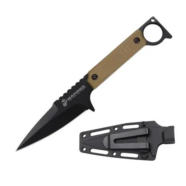 MTECH USA USMC Compact Full Tang Fixed Blade Knife - Unisex Offgrid Portable Steel Blade Hiking Gear, 4.7-in Oxidized Stainless Steel, 9.5-in Overall Length, Secure Grip, M-FIX3005GN, Camping Tool