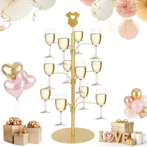 Cocktail Tree Stand for Drinks with Onesie Topper, 3 Tier 12 Holders Gender Reveal Party Decorations, Metal Wine Glass Holder for Shower, Gender Reveal, Birthday & Holiday Parties
