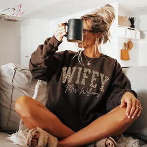 Custom Wifey Sweatshirt Leopard Print, New Wife Gift, Fiance Sweatshirt, Honeymoon Shirt, Anniversary Gift, Find Your Signature Look, Classic Cotton