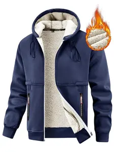 Men's Fleece Lined Hooded Insulated Jacket, Long Sleeve Zipper Design, Casual Fashion Pullover for Daily Wear & Outdoor Activities