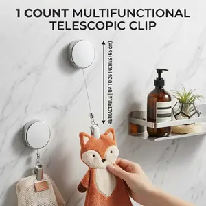 1 Count Retractable Towel Clip, Pull-Out and Use Design, No-Drill Adhesive Mount for Cabinet Fridge Wall, Hanging Clamp with Stretch Cord for Kitchen Bathroom RV, Multi-Scene Use