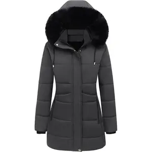 Women's Winter Warm Puffer Coat Quilted Long Parka Jacket with Removable Hood