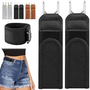2 Pcs No Buckle Elastic Stretch Lazy Belts for Men and Women,  Adjustable Belt Accessory, Invisible Buckless Waist Belts for Men Women Metal Hook Elastic Belt for Work