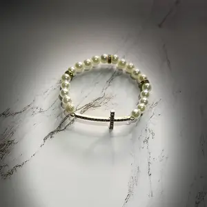 Cross Bracelets Natural Stone Stainless Steel Cross Elastic Rope Map Lava Bead Bracelet For Men Women Charm Jewelry 8mm Beads 7.5inch Size Anti-allergy Gift