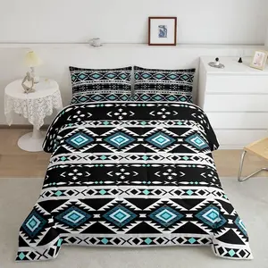 Boho Aztec Comforter Set,Western Bedding Set,Cowboy Cowgirl Southwestern Native Comforter,Rustic Vintage Retro Ethnic Tribal Geometric Arrow Quilt Set