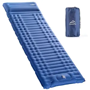 Self-inflating camping sleeping pad, 4" ultra-thick camping mattress pad with pillow, built-in foot pump, suitable for backpacking, hiking, portable camping pad