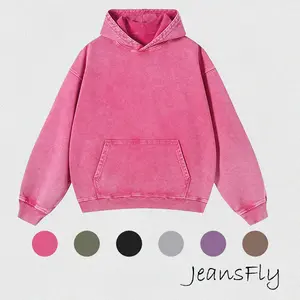 JeansFly Women's Winter Vintage Oversized Acid Wash Long Sleeve Loose Fit Hoodie Pullover Sweatshirt DG010 Cotton Blend Comfortable Casual Streetwear