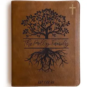 Personalized NIV Journaling Bible - Brown, Gold Cross - Family Tree Design - Hand Lettered and Engraved