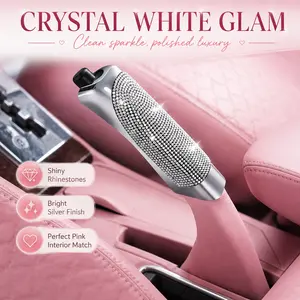 Pink Bling Handbrake Cover for Car, Sparkly Rhinestone Crystal Hand Brake Handle Cover, Cute Glitter Car Interior Accessories for Women, Aesthetic Universal Car Decor Gift