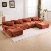 Red Brown - 4 Seater + 2 Ottomans (148.2")