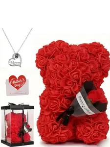 Rose Bear Necklace Card Bouquet Gift Set, Perfect for Valentine's Day & Mother's Day, Ideal for Mom Girlfriend Present