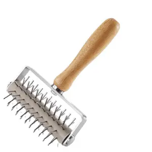 Stainless Steel Pizza Dough Cutter, Wooden Handle Pizza Roller Needle, Pasta & Pizza Utensils for Home Kitchen