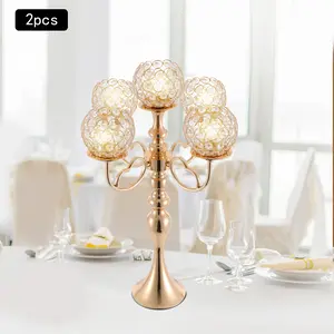 CNCEST 2-Piece 5-Arm Metal Tea Light Candle Holder Set, Heat-Resistant Glass, Modern Electroplated Golden Finish, Heart-Shaped Accents, Desktop Room Ornaments, Ideal Gift for Weddings