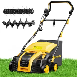 【FathersDayGift】EVEAGE 16-Inch Electric Dethatcher & Scarifier, 5-Position Depth Adjustment,  15 Amp,2-in-1 Functionality,14.5gal Collection Bag, Adjustable Handle, Increases Lawn Health summervibes