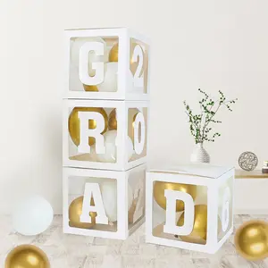 2026 Graduation Decorations 4Pcs White Balloon Boxes with 2026&Grad Letters for Preschool Kindergarten Middle High School College Graduation Party Class of 2026