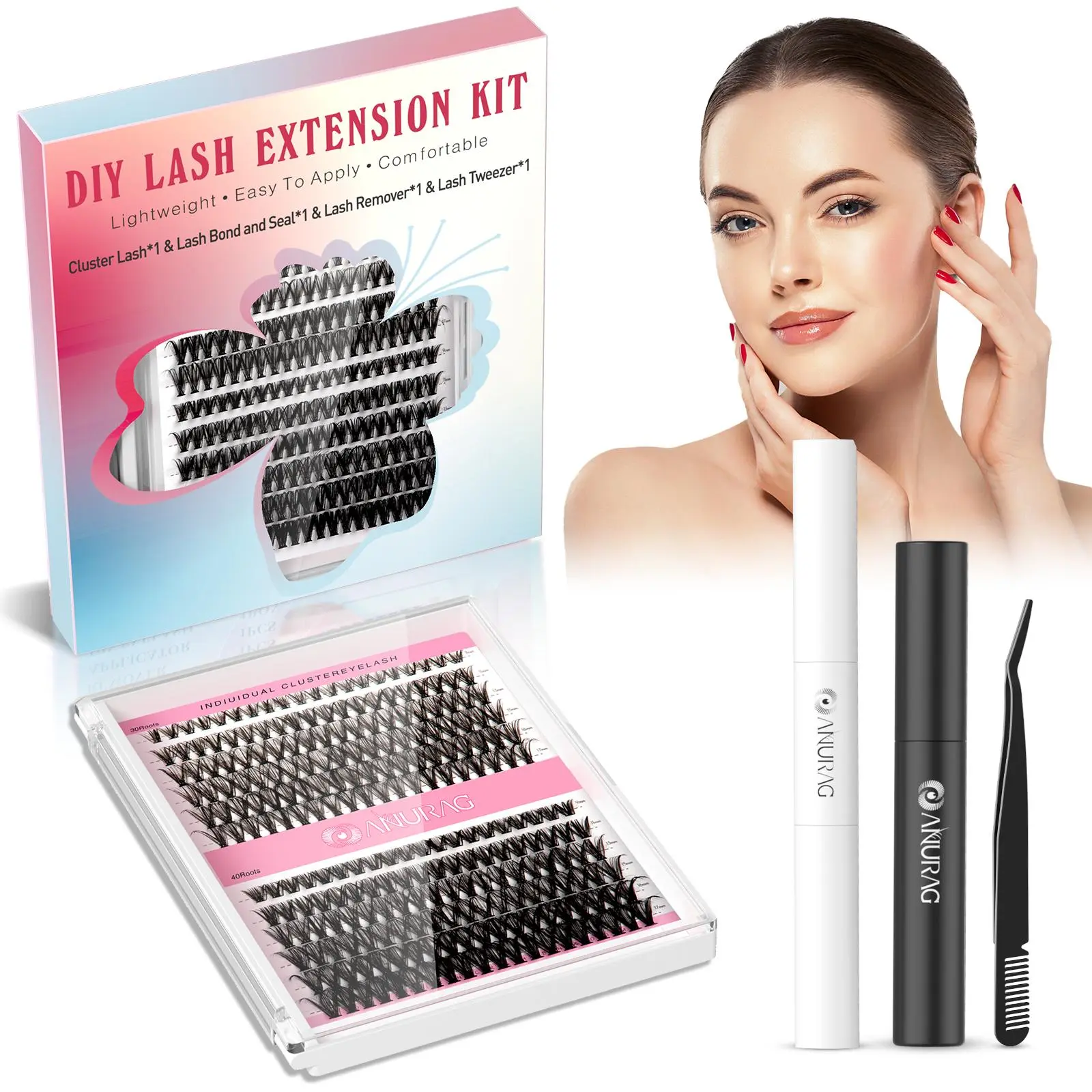 DIY Eyelash Extension Kit 240 Eyelash Kits Eyelash String D Curl 9-17mm 30-40D Individual Eyelashes with Eyelash Bonding and Sealing and Removal Eyelash Applicator Can be used at home DIY Eyelash Extensions，Christmas gifts,#SummerWins #DealsForYouDays