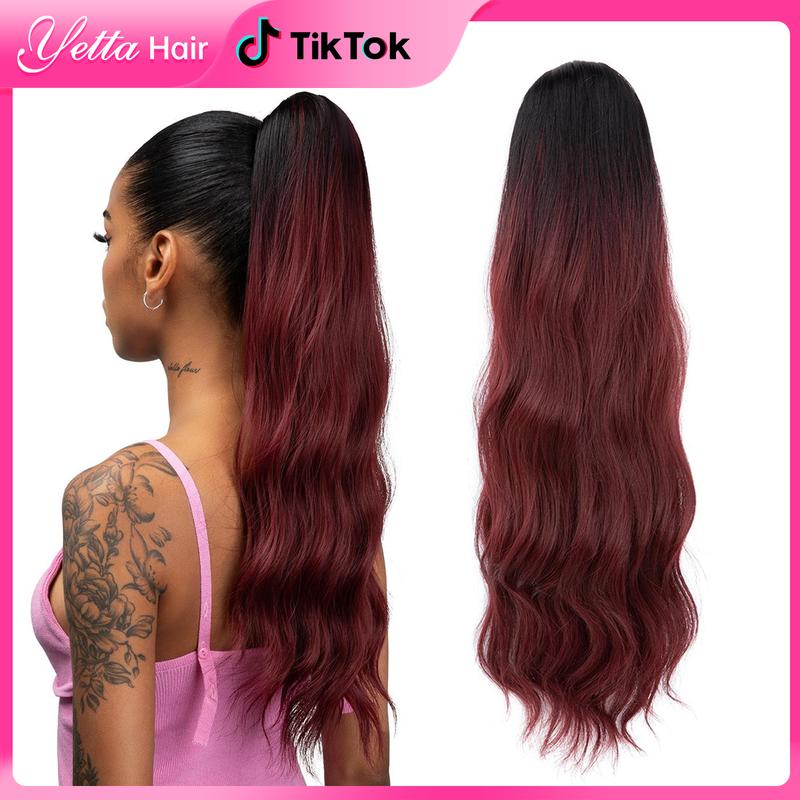 Yetta Body Wave Drawstring Ponytail Extension Synthetic Hair for Women Soft Wavy Curly Texture Lightweight Comfortable Easy to Wear 22 Inch Length Wig Clip Hair Extensions Knotless Box Braid Knotless Box Braid