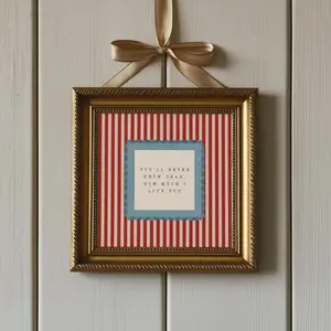 You'll Never Know Dear How Much I Love You Nursery Wall Art, Blue Red Striped Americana - [No Frame]