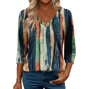 3/4 Length Sleeve Womens Tops Casual V Neck Shirts Soft Basic Tees Business Work BlousesGift