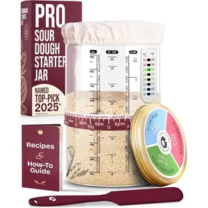 Sourdough Starter Jar, Beginner Sourdough Starter Kit, 34oz Wide Mouth Sour Dough Glass Jar with Guides & Recipes, Sourdough Bread Baking Supplies, Sourdough Container Crock