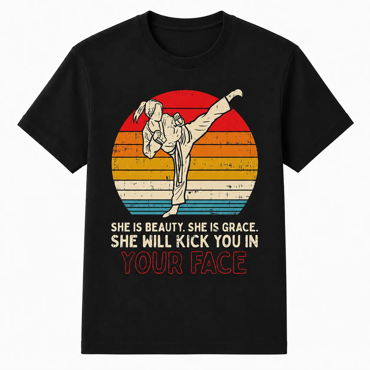 Women's Karate Graphic T-Shirt in 100% Cotton, Casual Short Sleeve Streetwear Top, Lightweight Breathable Fabric, Plus Sizes up to 3XL, Graphic Print