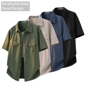 4-Pack Men's Casual Cargo Short Sleeve Shirts, Button Down Breathable Summer Tops with Dual Chest Pockets & Back Vent Panel, Loose Fit Outdoor Daily Menswear,  regatta uniform funny cute