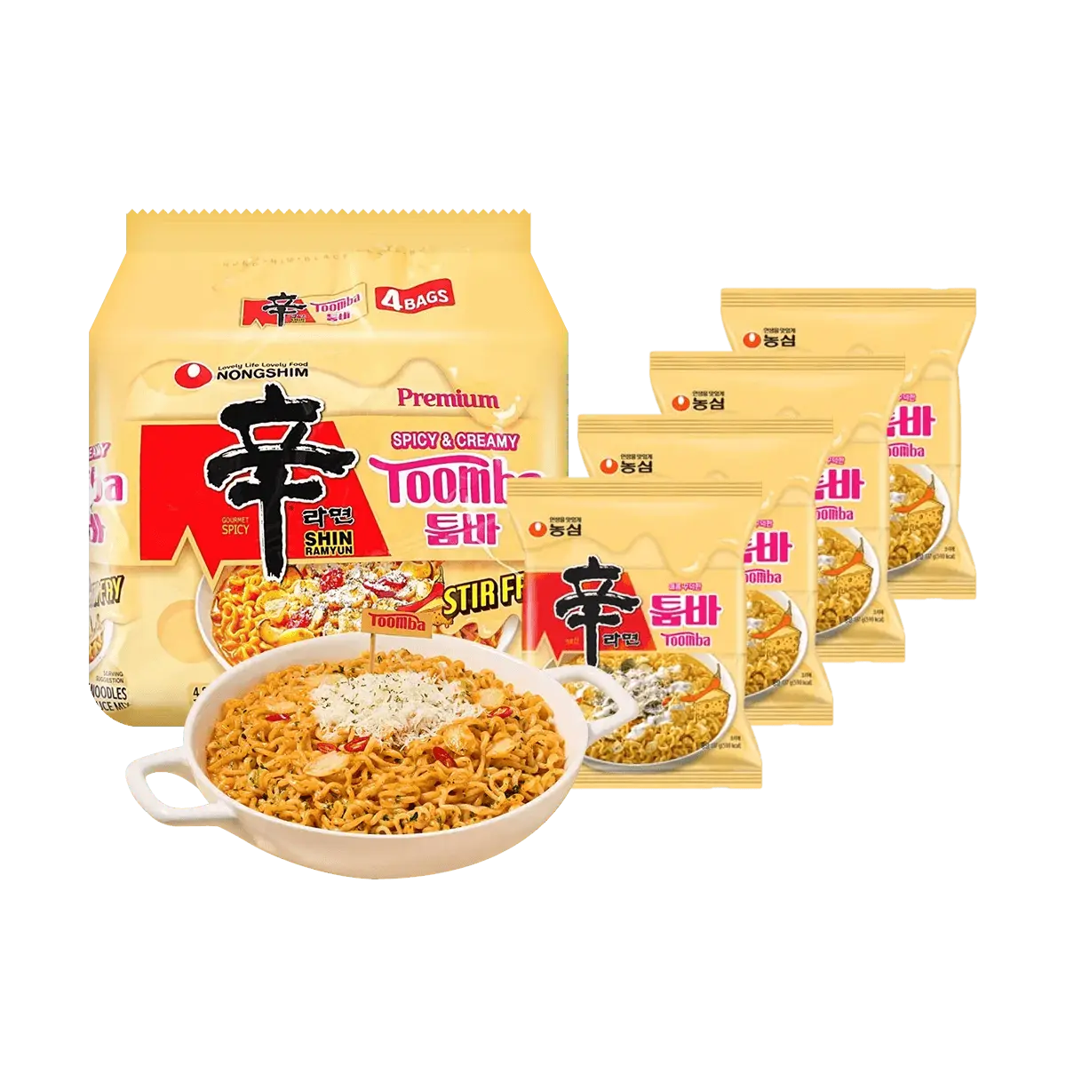 NONGSHIM Shin Ramyun Toomba: Spicy Creamy Stir-Fry Instant Noodles, 4-Pack (4.83 oz Each)【Edward Lee Pick】【Culinary Class Wars】