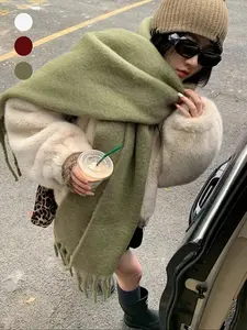 Women's Soft Comfortable Faux Wool Scarf, Winter Fashion Daily Wear, Trendy Solid Shawl, Windproof Warm, Must-Have for Fashion Lovers, Casual Multifunctional Plain Shawl