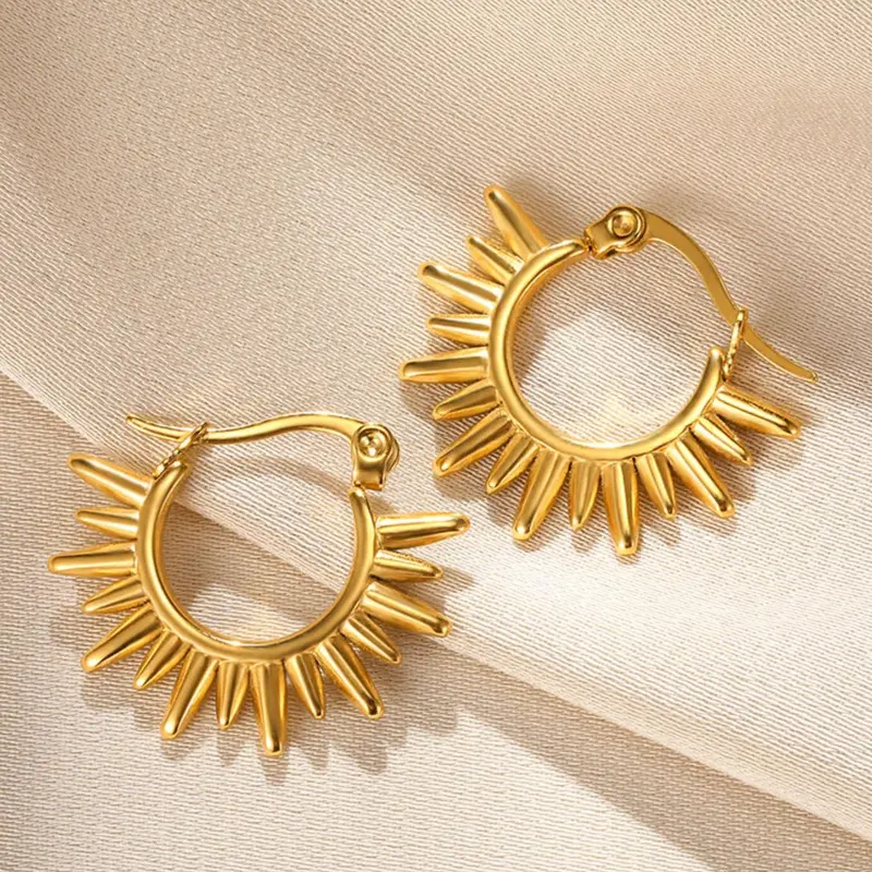 1 Pair Sunflower Design Hoop Earrings, Stainless Steel Hoops, All-match Jewelry for Girls Gift, Female Classic Fashion Accessories for Daily Wear