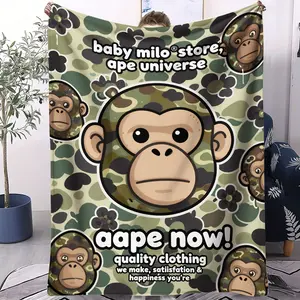 A Single-Sided Printed Plush Blanket With a Camouflage Bape Pattern, Soft, Warm, And Lightweight, Suitable For Beds, Sofas, Cars, And Room Decoration, And Ideal For Both Children And Adults