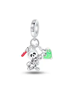 Skeleton Pendant, Cute Cartoon Skeleton Charm for Women & Girls, Fashion Accessories for Bracelet & Necklace Making As Halloween Gift