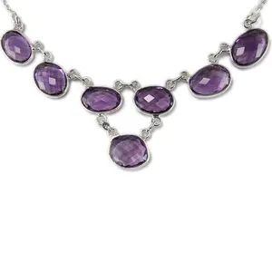 Sparkling Sterling Silver 24ct Natural Amethyst 18" Necklace with Extender