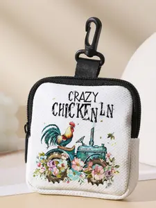 Chicken Pattern Printed Coin Wallet, Multifunctional Storage Bag, Durable Polyester, Digital Printing, Key Card Holder, Ideal Gift