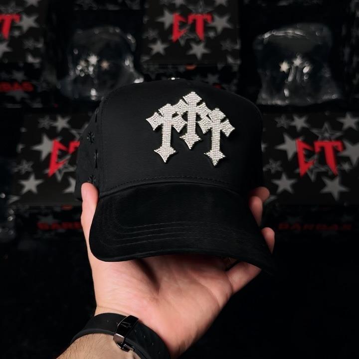 Crosses Trucker Hat  Black Baseball Cap with Embossed Cross Design for Men and Women Men, Women, and Teens Seeking a Bold Urban Snapback Hat with Chrome-Inspired Styling