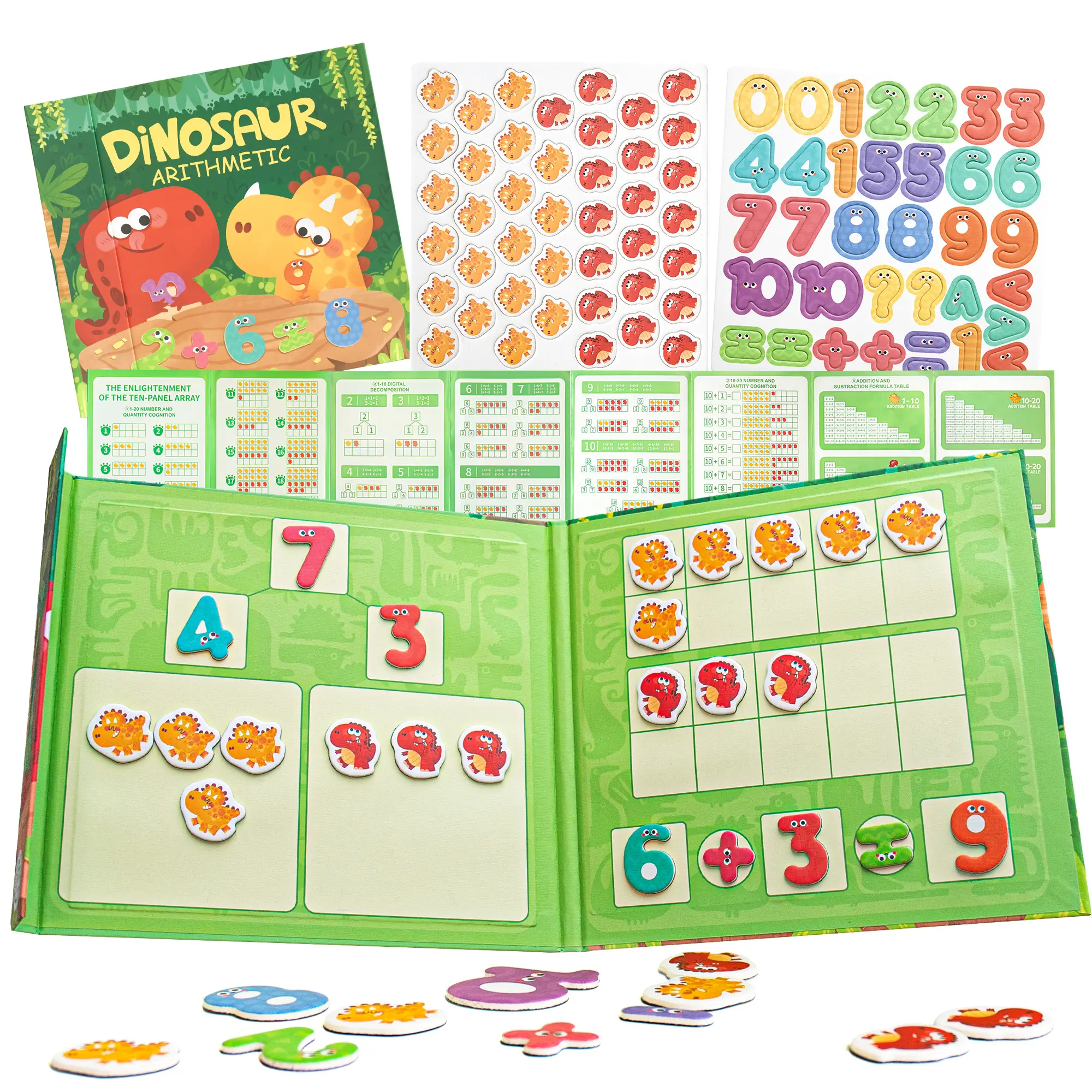 Leven Magnetic Math Book for Kids Ages 3-6 - Dinosaur Early Math Toy with 75 Magnetic Tiles, Number Bonds, Addition-Subtraction Within 20, Montessori Manipulatives, Preschool Travel Activity for Small Hands, Classroom & Home Use