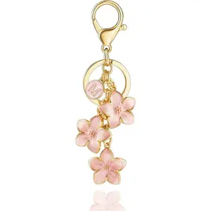 White/Pink/Black Big Cute Flower Initial Letter Keychain for Women, Flower Bag Charms Enameled Keychain Handbag Purse
