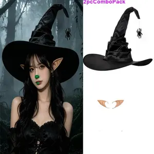 New Halloween Witch Hat with Elf Ears, Perfect for Night Party, Harry Potter Wizard Hat, Magic Costume Prop, Party Supplies