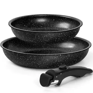 MICHELANGELO Nonstick Frying Pan Set Removable Handle, 8" & 10" Fry Pans with Detachable Handle, Cookware Granite Coating Skillets, Non Toxic Pans for Cooking, PFOA Free, Oven Safe,