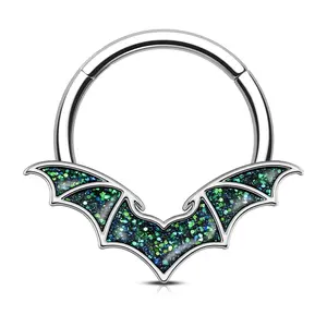 Oufer Glitter Halloween Bat 16G Hinged Segment Septum Ring Daith Jewelry