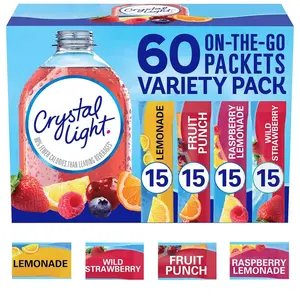 D'Elite Box Mixed Sugar-Free On-The-Go Powdered Beverage Mix Variety Pack - 60 Singles (Lemonade, Fruit Punch, Raspberry Lemonade, Wild Strawberry), Dissolves in 16.9 oz Containers, Bonus Inspirational Magnet Mixed