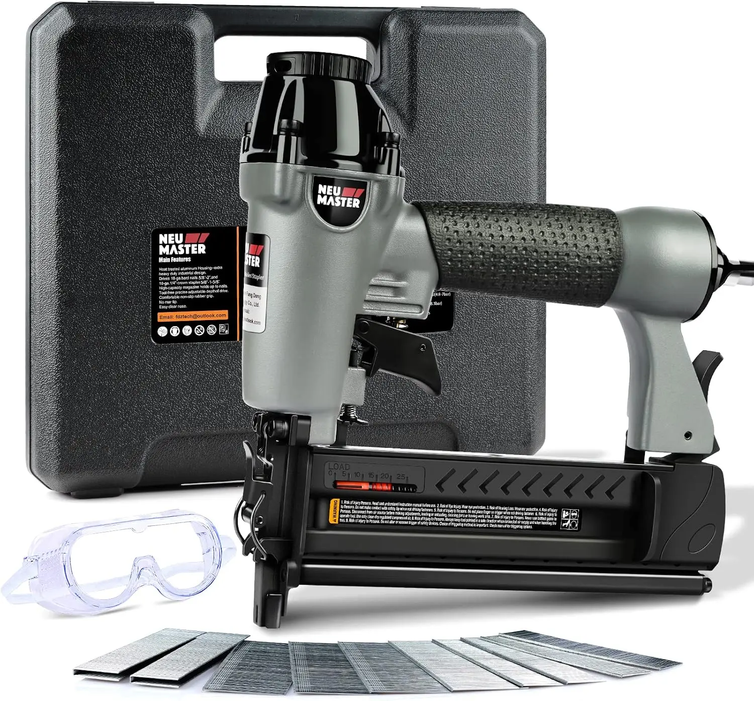 2 in 1 Pneumatic Brad Nailer/Staple Gun| Upholstery Stapler Works with Air Compressor(NOT Included), 18GA Nails & Crown Staples, for Carpentry, Trim, Furniture & DIY