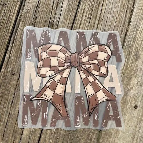 Mom checkered bow Direct Print Film Transfer - High-Quality Print Transfer