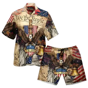 Set Hawaii Shirt + Short 250th Freedom 1776 - 2026 Eagle Patriotic Hawaii Shirt Statue Of Liberty Flag, Liberty Bell, Anniversary Hawaiian Shirt SHN