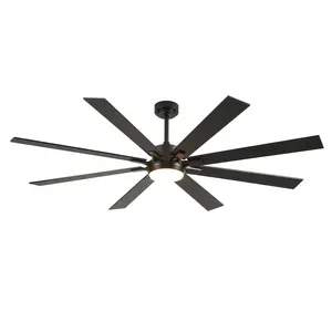 72-Inch Matte Black & Wood Ceiling Fan with Lights, Remote Control, 6-Speed, Dimmable LED for Porch Garage Shop