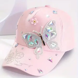 [Women's Adjustable Baseball Cap] Lightweight Polyester Women's Adjustable Baseball Cap with Colorful Glass Rhinestones, Butterfly Sequin Design |   All Seasons, Occasion Headgear |   Allseason Cap, Baseball Hat