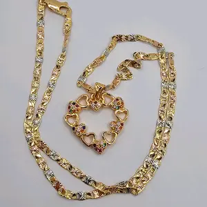 MULTICOLOR HEART beautiful necklace three colors Gold-plated 18"inches small sizes