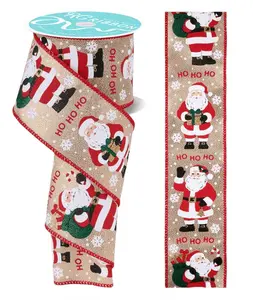 2.5" x 10yd Santa Claus Ribbon – Light Gold, White & Red